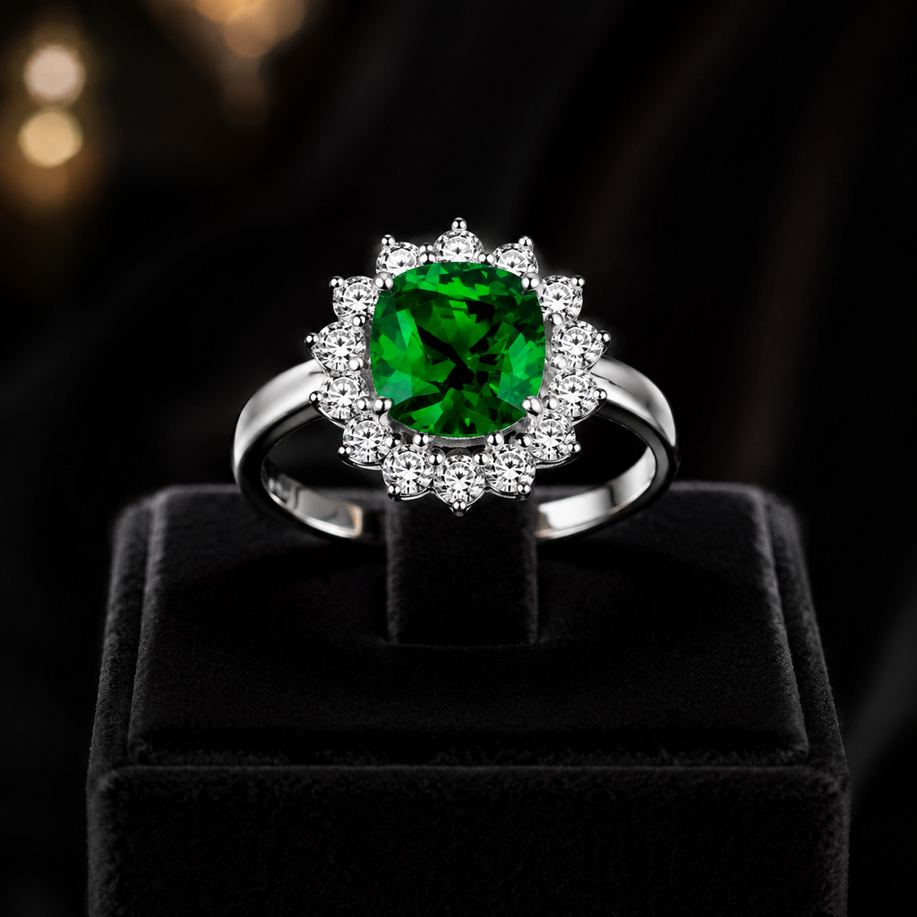 Rectangular Emerald Ring Sterling Silver 925 Hallmark Sizes I - P British Made