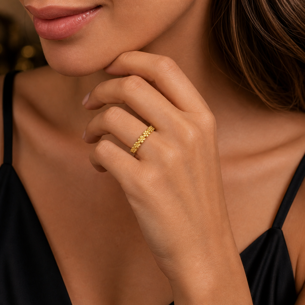 Flower Beads Ring 14ct Yellow Gold Plated Hallmarked British Made Size K - R