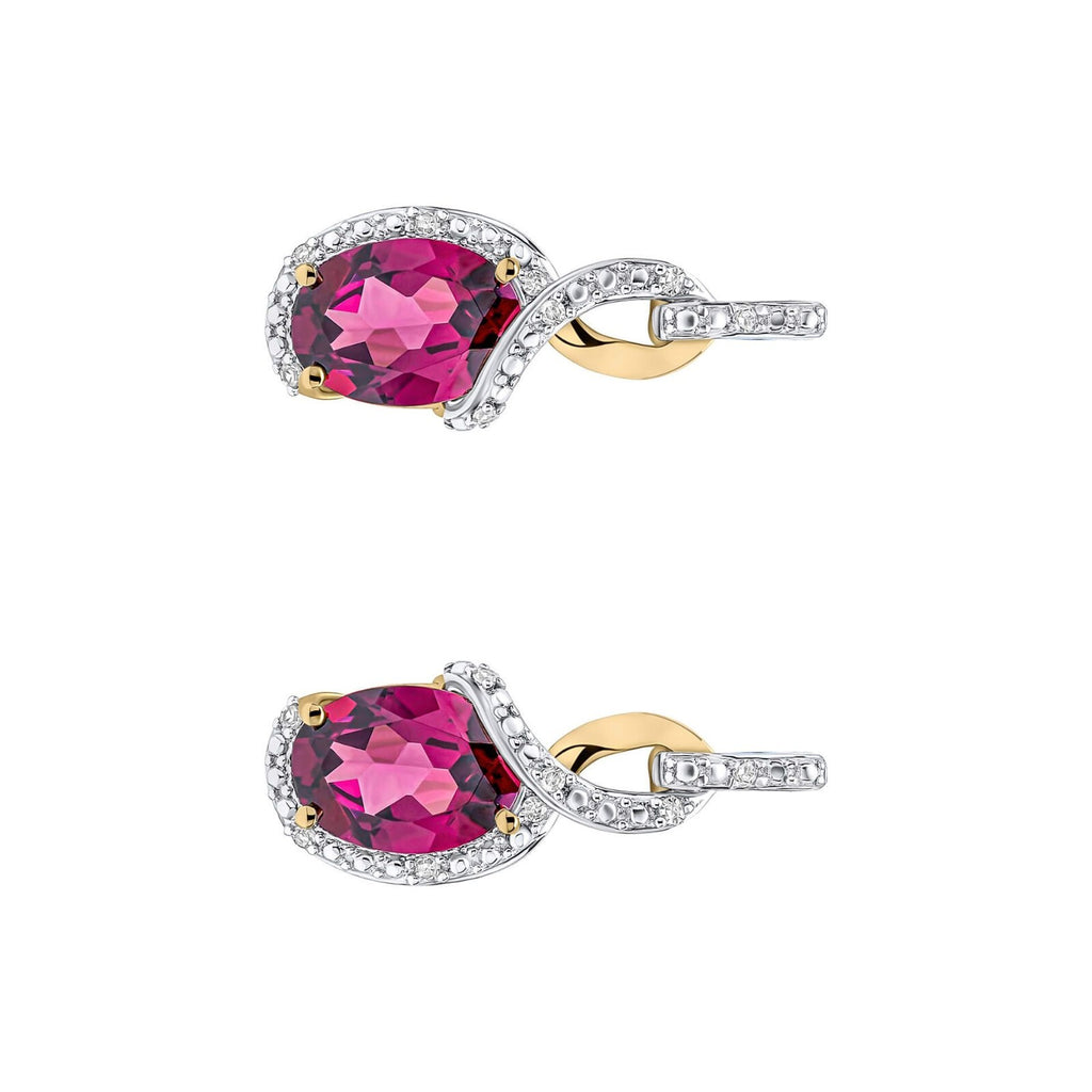 Twist Garnet & Diamond Drop Earrings 9ct Yellow Gold 375 Hallmarked