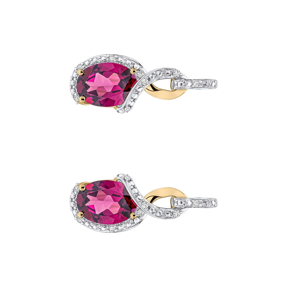 Twist Garnet & Diamond Drop Earrings 9ct Yellow Gold 375 Hallmarked