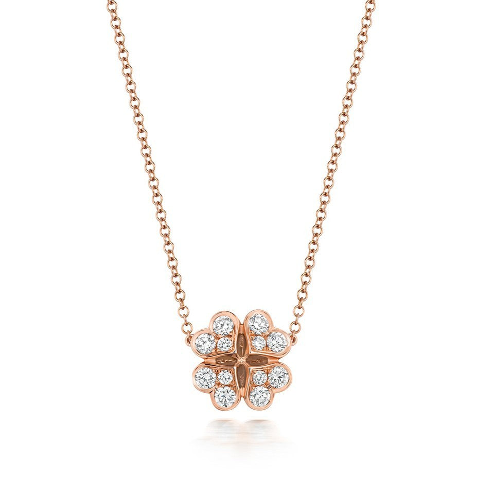 12 Natural Diamond Clover Necklace 18ct Rose Gold Hallmarked British Made