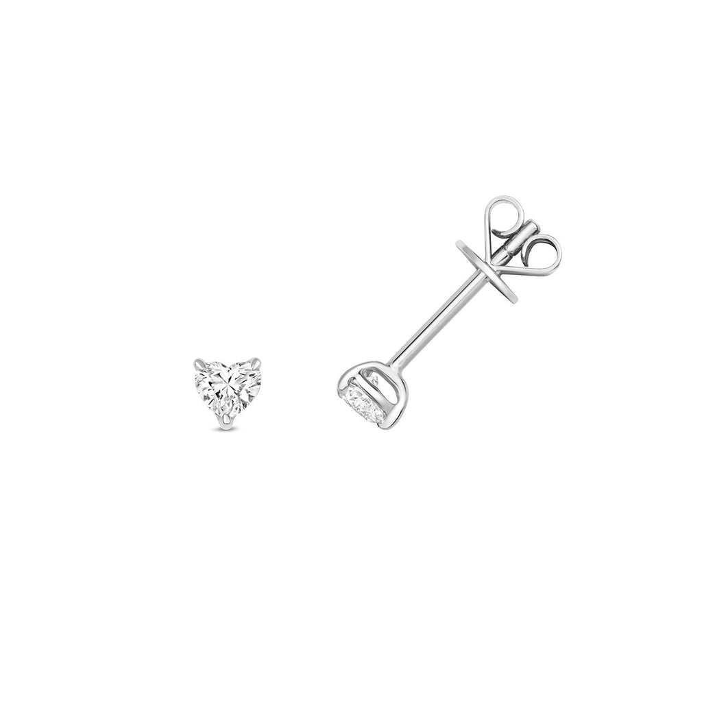 1 Natural Diamond Heart Stud Earrings 18ct White Gold Hallmarked British Made