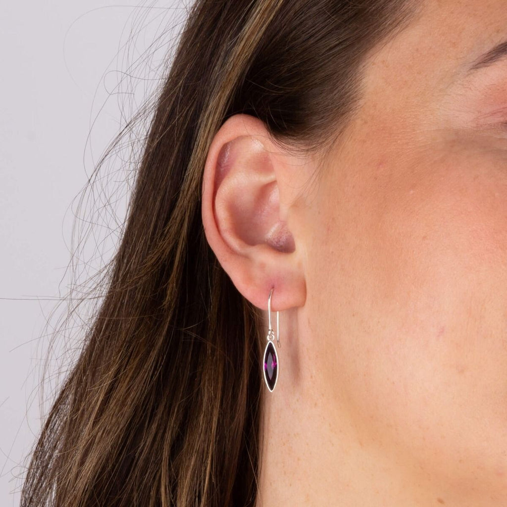 Navette Amethyst Drop Earrings Sterling Silver 925 Hallmarked Brand New Boxed
