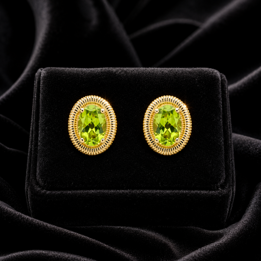 Vintage Oval Peridot Stud Earrings 9ct Yellow Gold 375 Hallmarked British Made