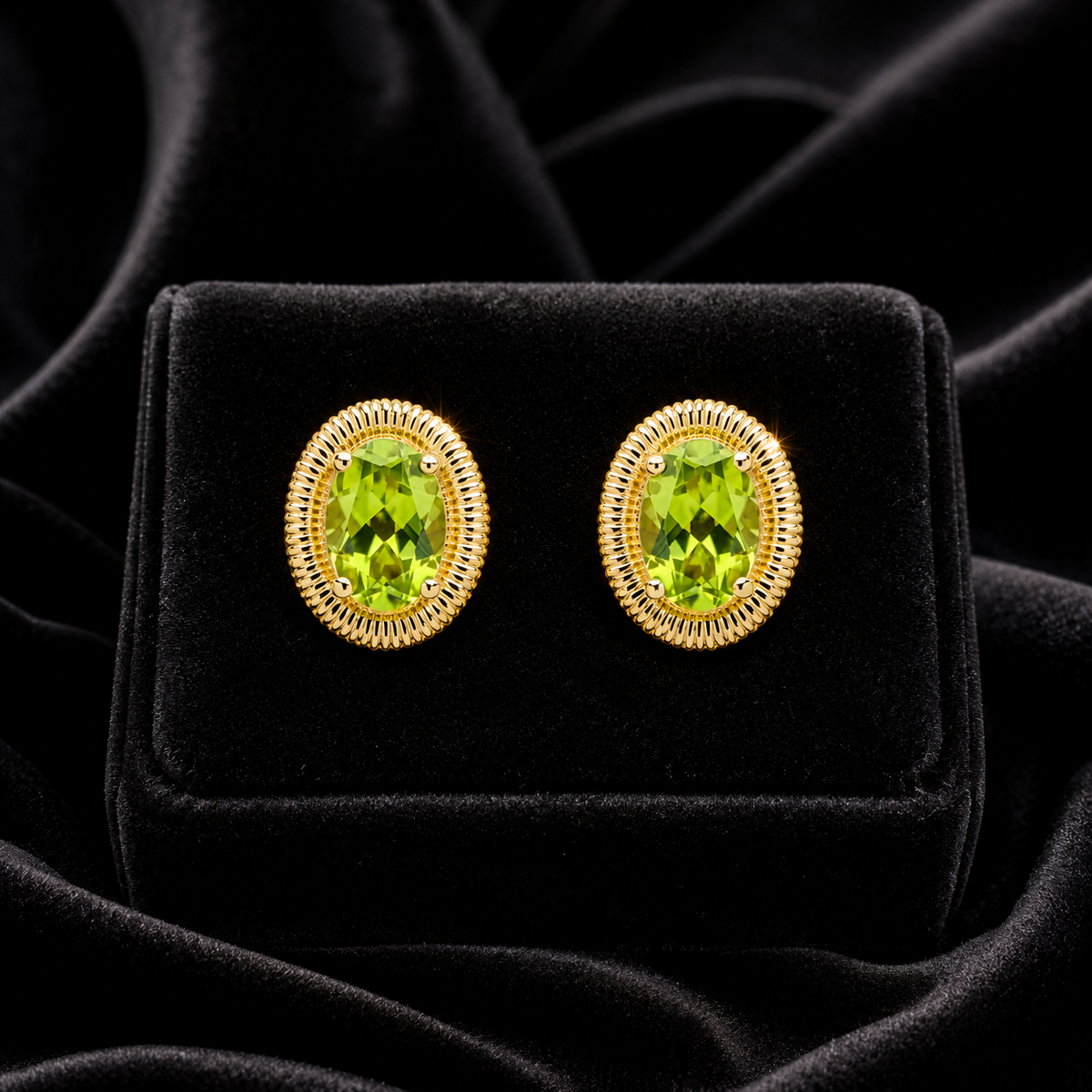 Vintage Oval Peridot Stud Earrings 9ct Yellow Gold 375 Hallmarked British Made