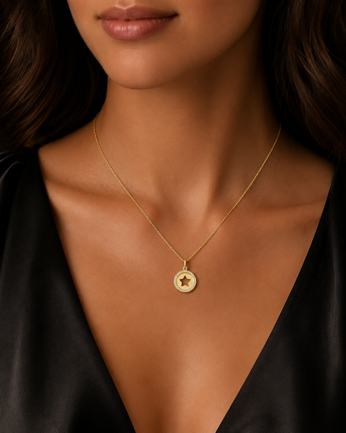 Round Star 9ct Yellow Gold Pendant 375 Hallmarked British Made All Chain Lengths