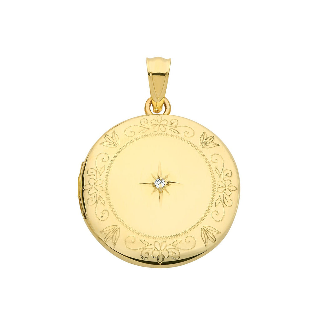 Round Floral Diamond 9ct Yellow Gold Locket 375 Hallmarked All Chain Lengths