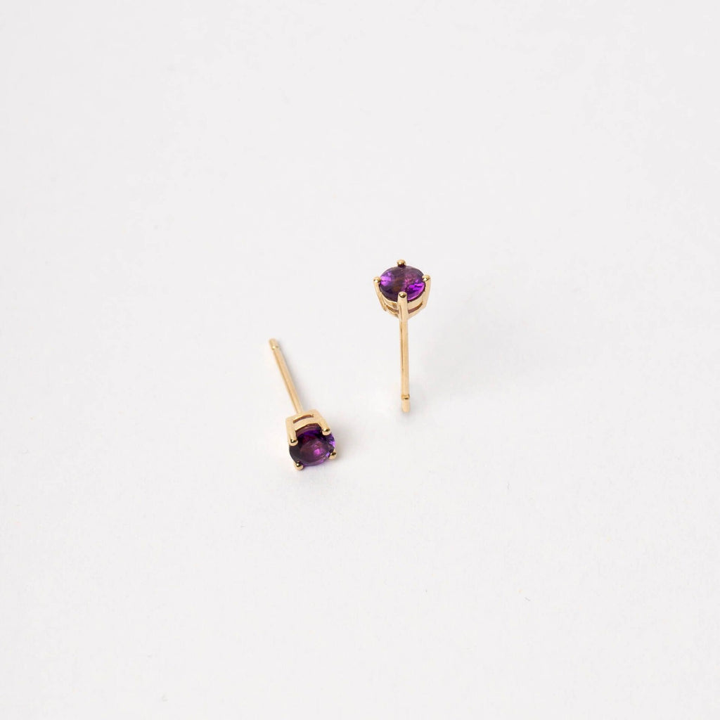 Natural Amethyst February Stud Earrings 9ct Yellow Gold Hallmarked British Made