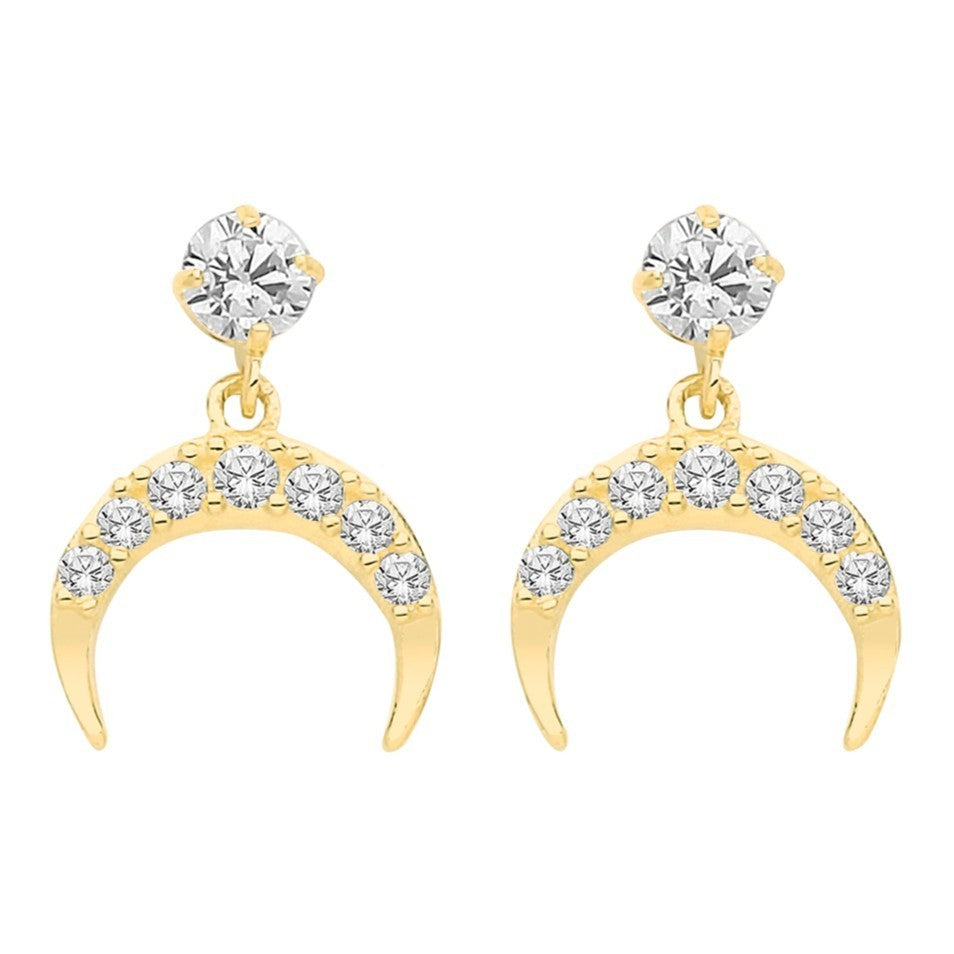 8 Stone Moon Drop Earrings 9ct Yellow Gold 375 Hallmarked Brand New