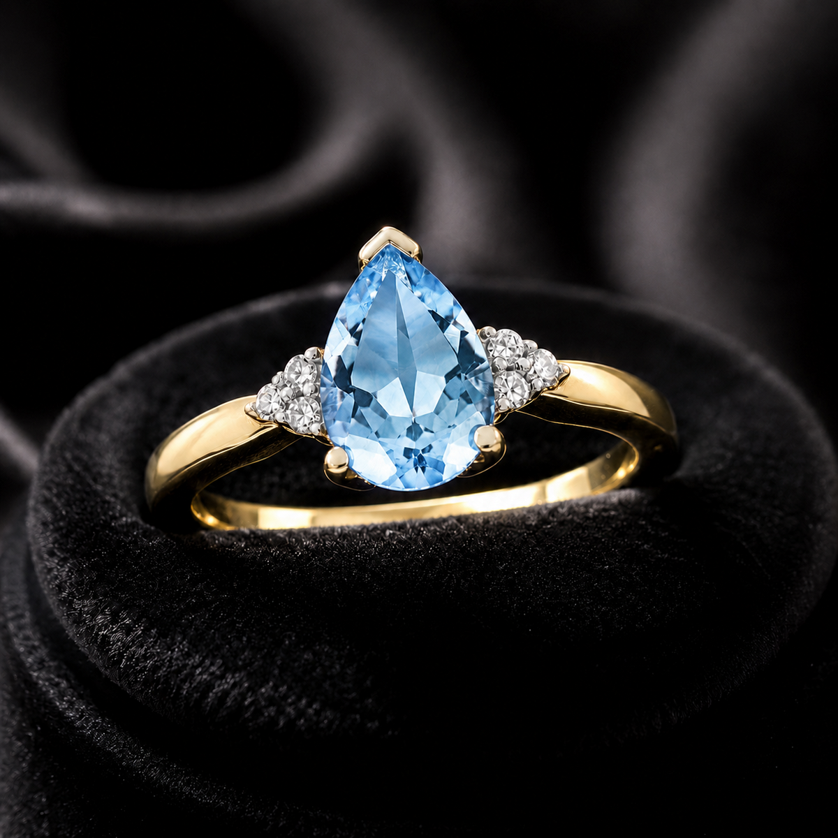 Teardrop Blue Topaz Diamond Ring 9ct 2 Tone Gold 375 Hallmarked Sizes J - Q
