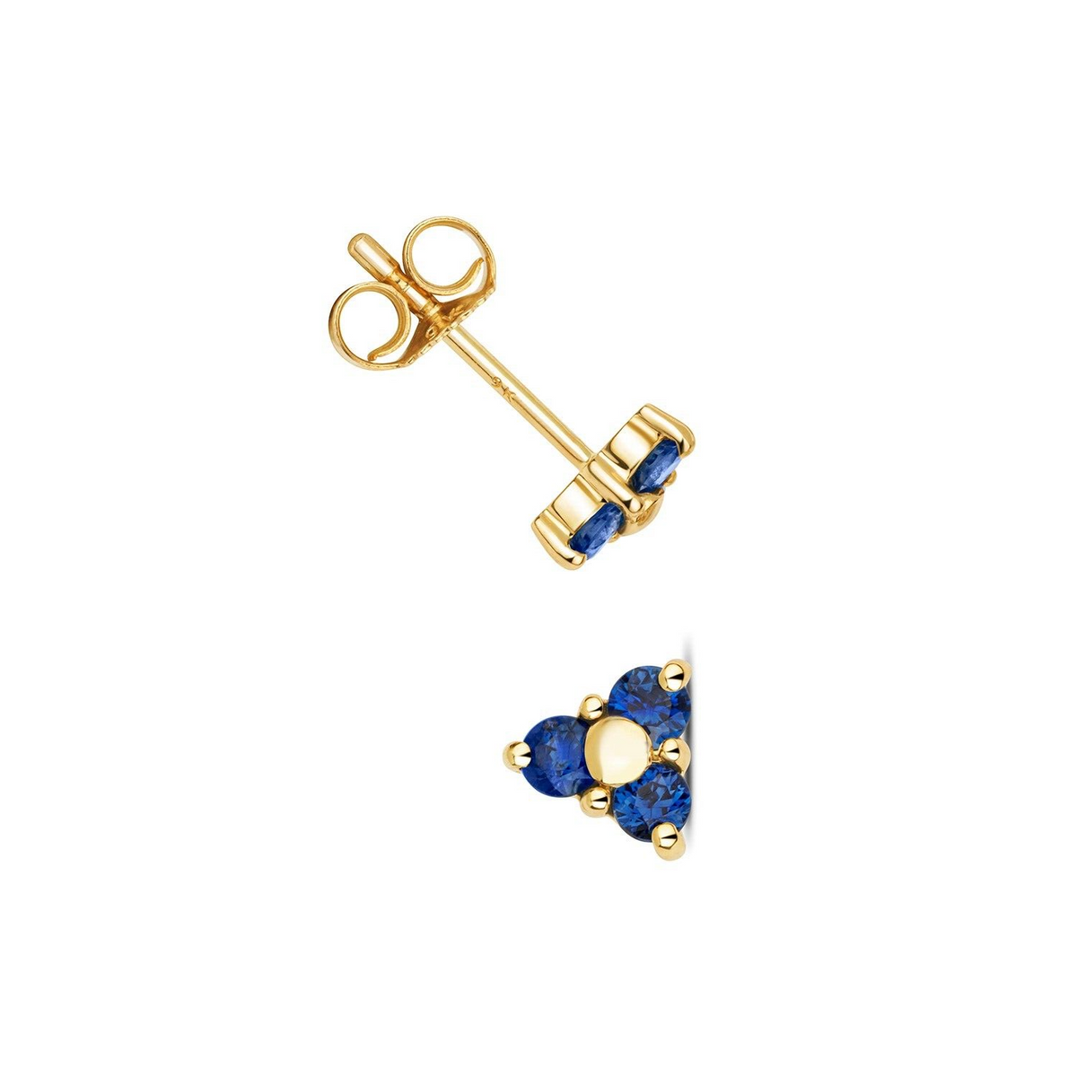 Yellow Gold 3 Stone Sapphire Earrings 9ct 375 Hallmarked New Boxed British Made