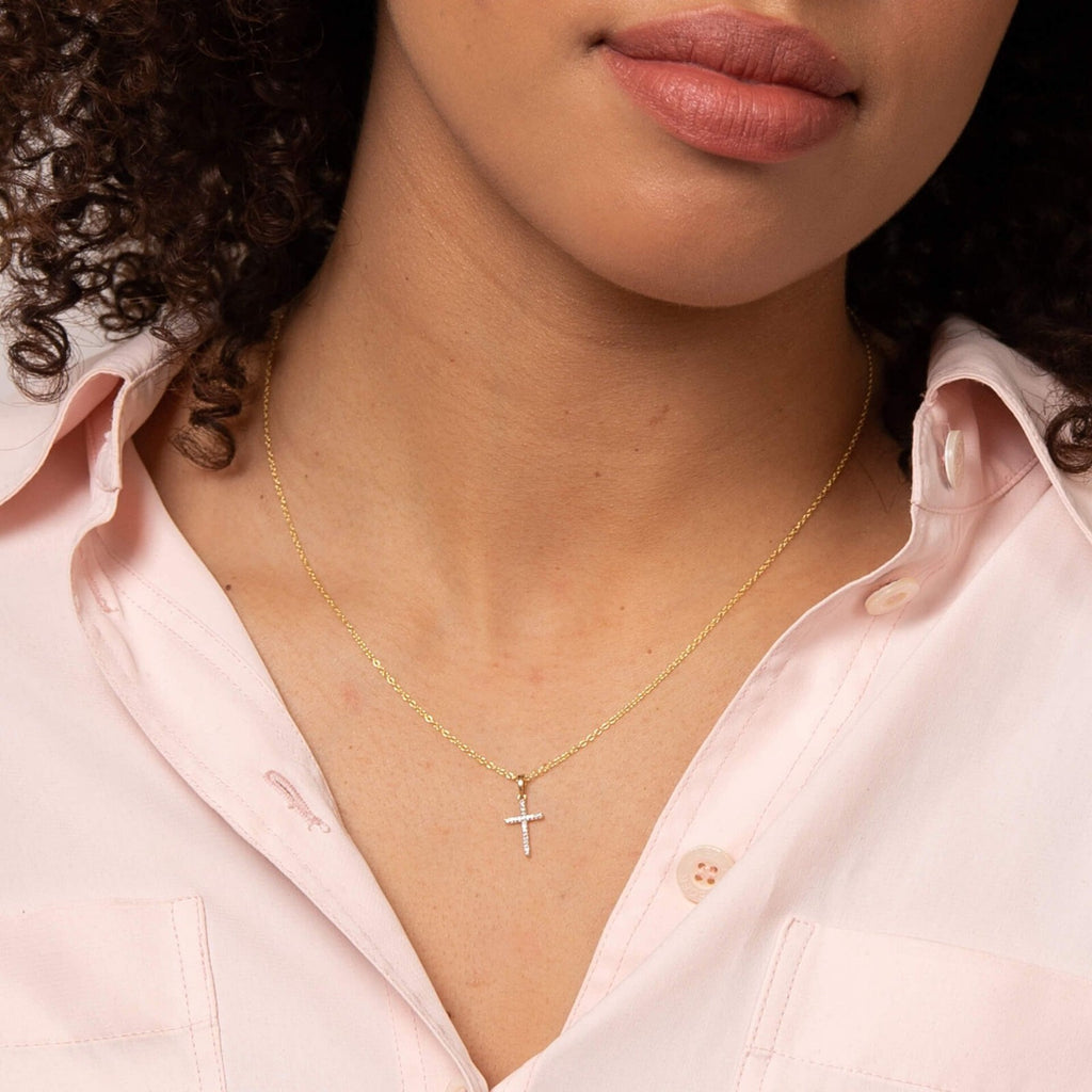 Diamond Cross Pendant 9ct Yellow Gold 375 Hallmarked British Made