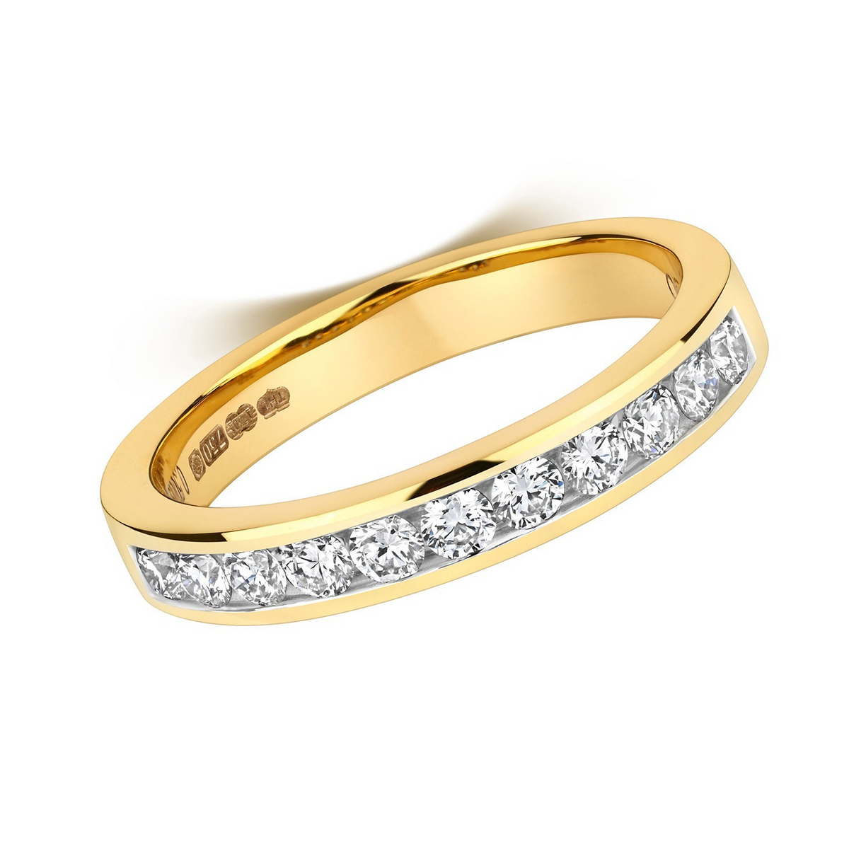 Channel Set Natural Diamond Ring 18ct Yellow Gold Hallmarked Sizes J - Q