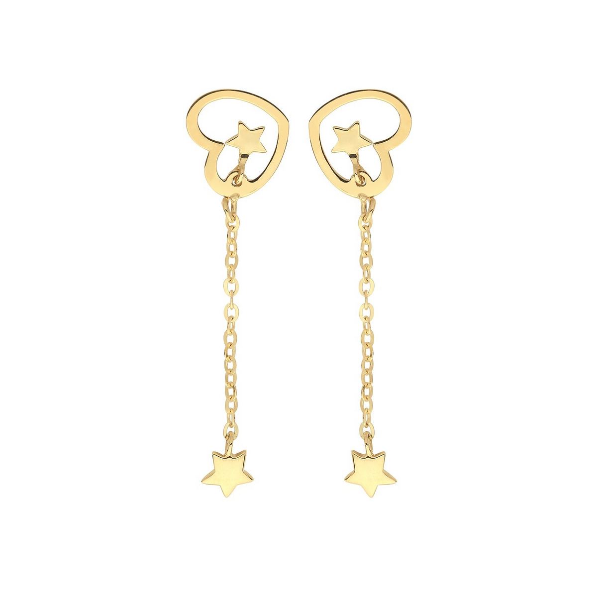 Heart And Star Drop Earrings 9ct Yellow Gold 375 Hallmarked Brand New Boxed