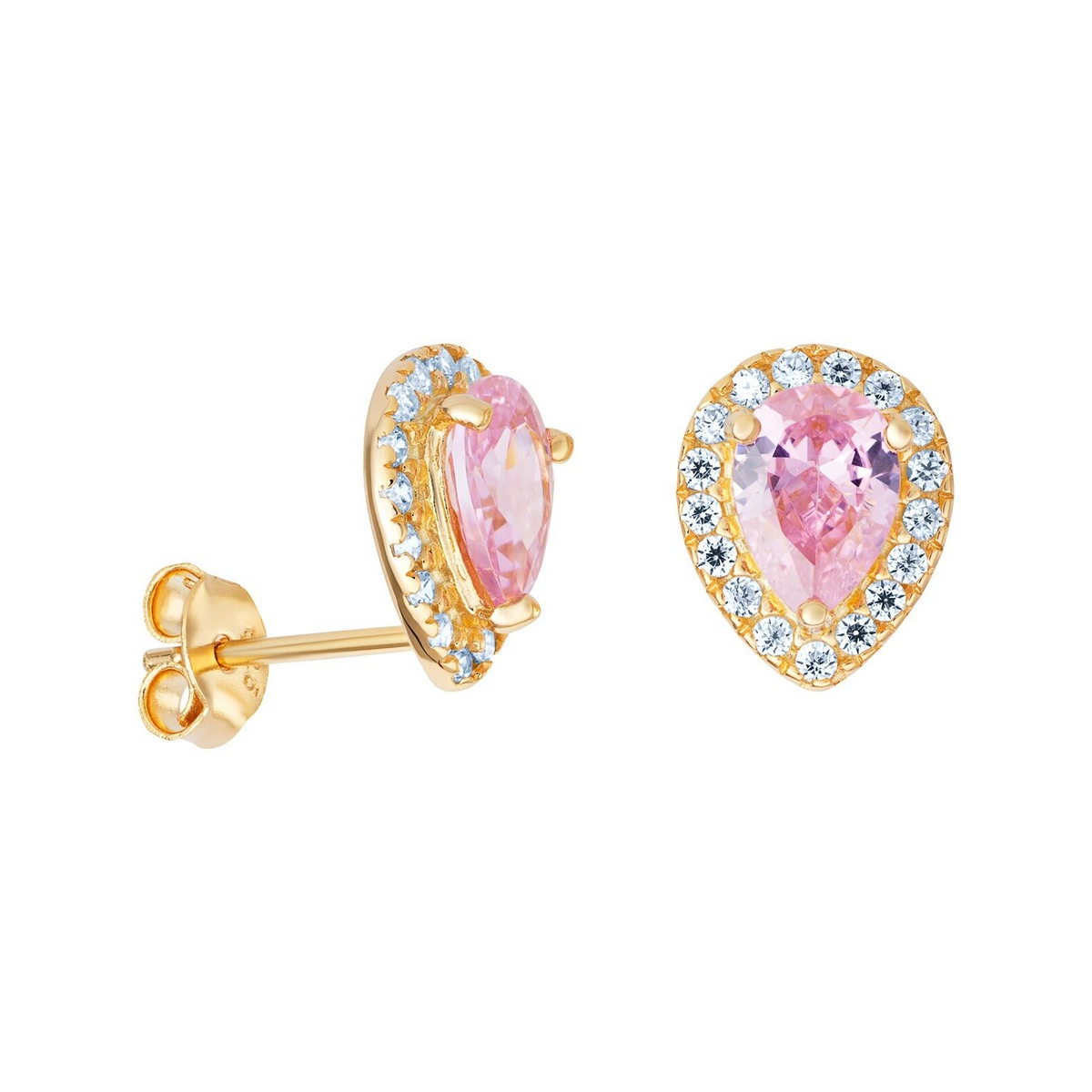 Pink Pear Gemstone Earrings 9ct Yellow Gold Plated Hallmarked British Made