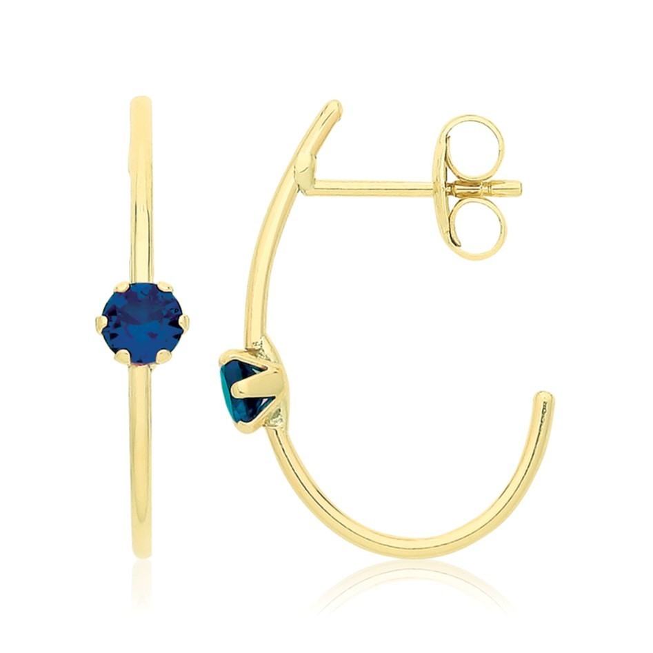 Natural Sapphire Half Hoop Earrings 9ct Yellow Gold 375 Hallmarked Brand New