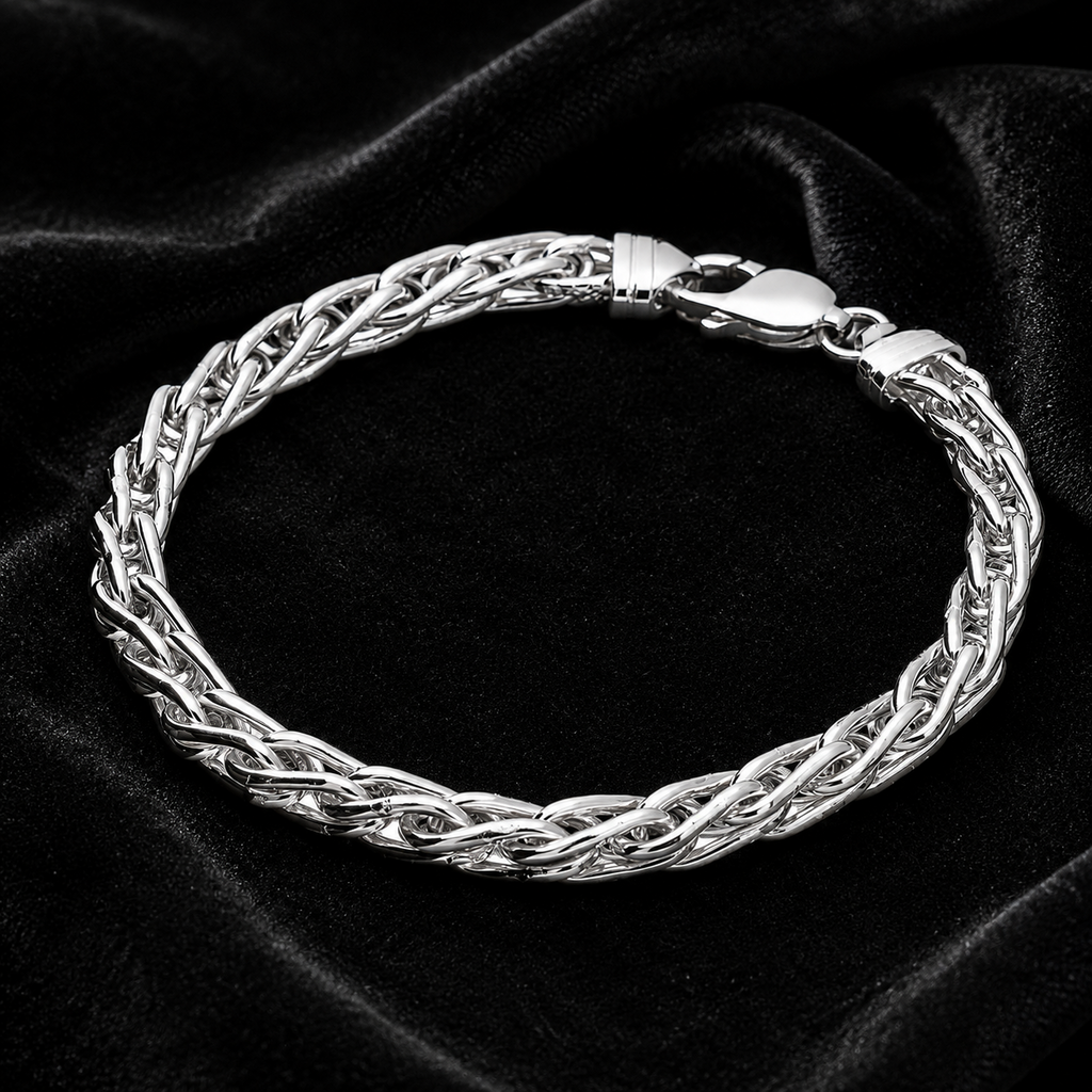 Gents Solid Sterling Silver Woven Vine Chain Bracelet 925 Hallmarked
