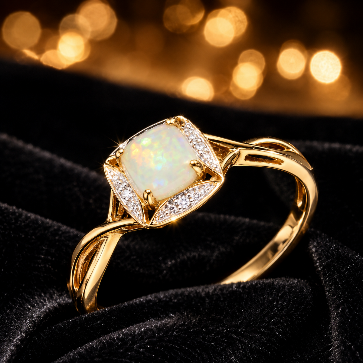 Real Opal And Diamond Ring 9ct Yellow Gold 375 Hallmarked Sizes L - Q