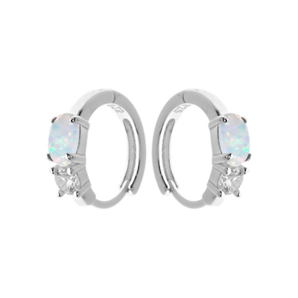 Opal Sleeper Hoop Earrings Sterling Silver 925 Hallmarked Brand New Boxed