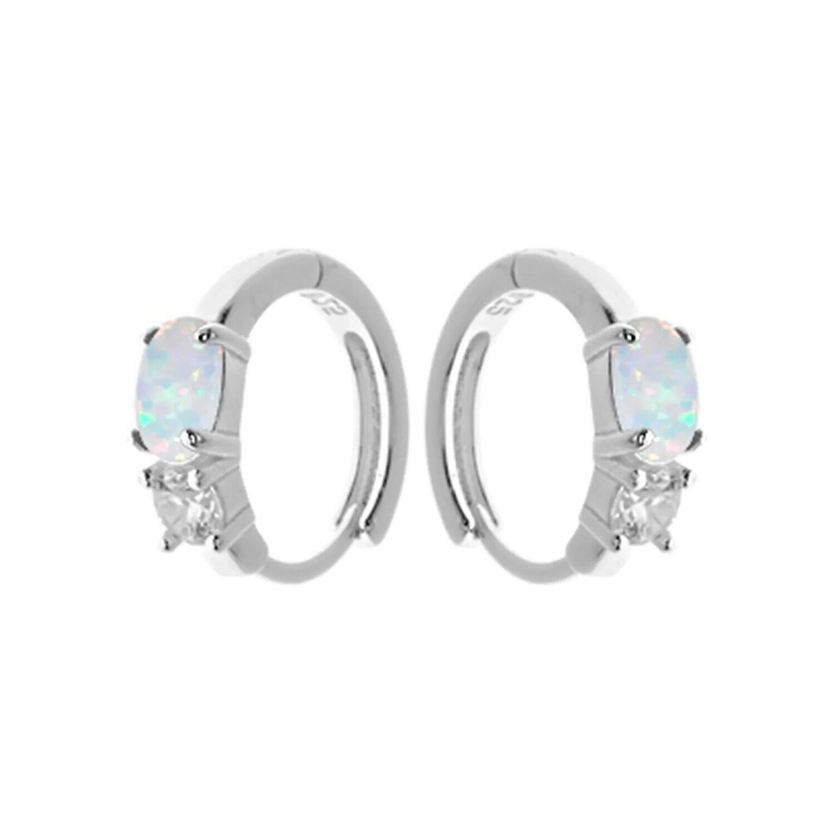 Opal Sleeper Hoop Earrings Sterling Silver 925 Hallmarked Brand New Boxed