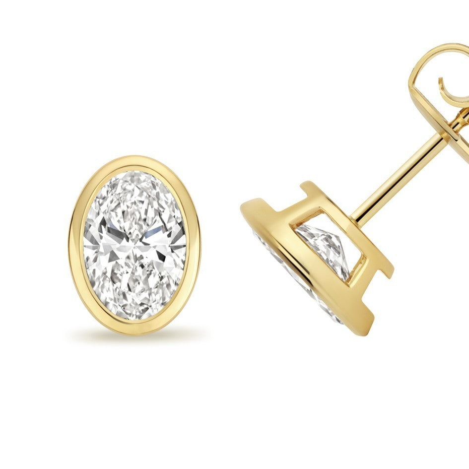 1 Lab Grown Diamond Oval Stud Earrings 18ct Yellow Gold Hallmarked British Made