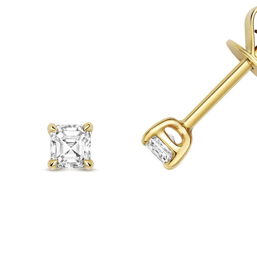 Natural Diamond Asscher Stud Earrings 18ct Yellow Gold Hallmarked British Made