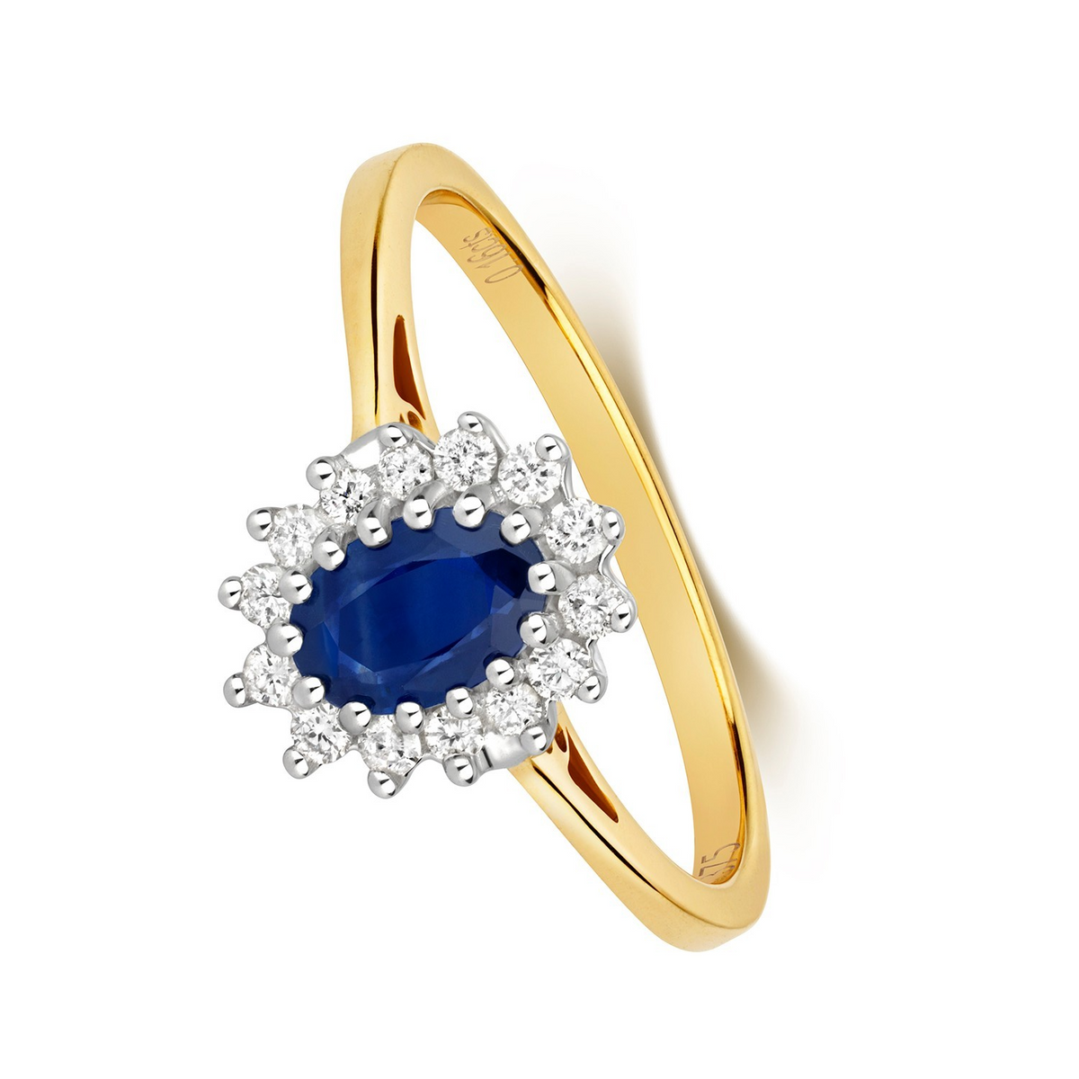 Oval Cluster Sapphire Diamond Ring 9ct 2 Tone Gold 375 Hallmarked Sizes J - Q