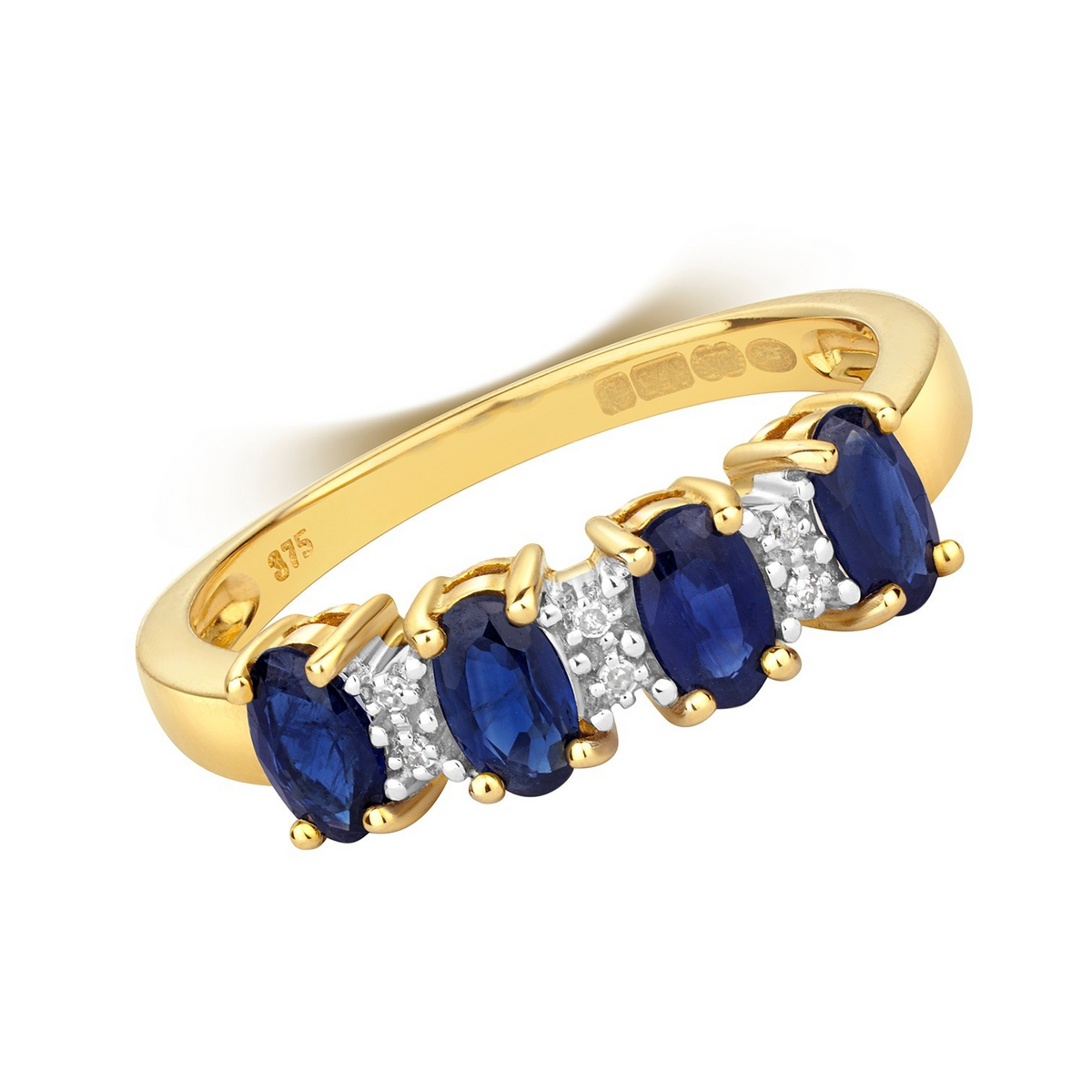 Oval Sapphire Diamond Ring 9ct 2 Tone Gold 375 Hallmark Sizes J - Q British Made