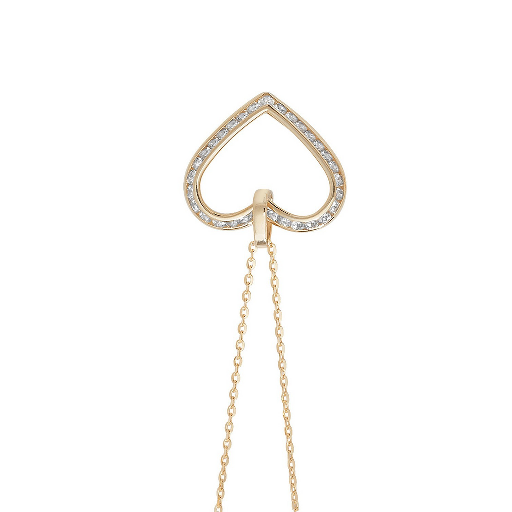 Ladies Channel Set Heart Necklace 9ct Yellow Gold 375 Hallmarked British Made