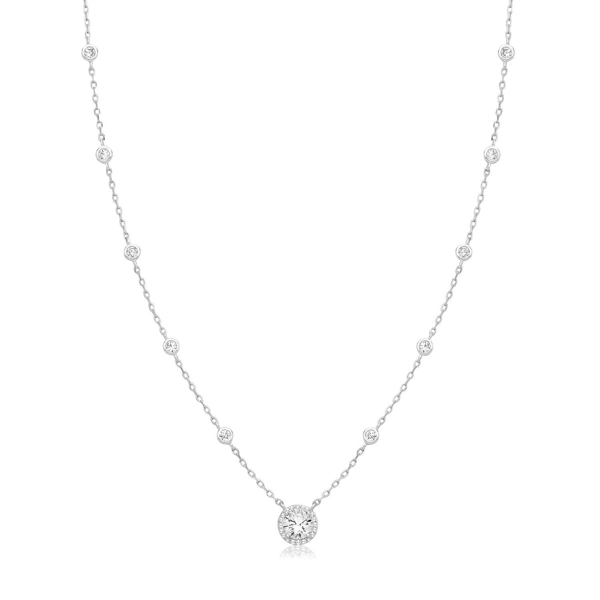 Solitaire Station Set Necklace Sterling Silver 925 Hallmarked British Made