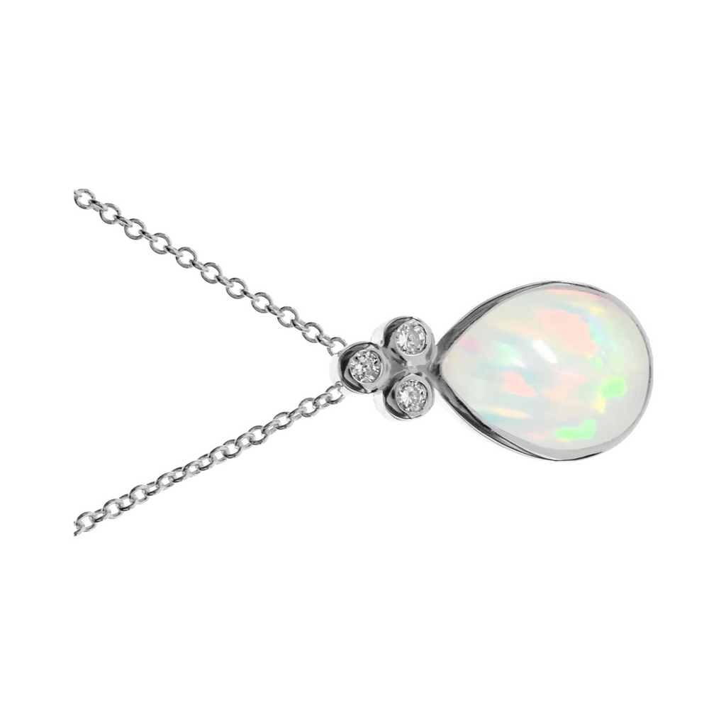 Teardrop Natural Opal Necklace Solid Sterling Silver 925 Hallmarked British Made