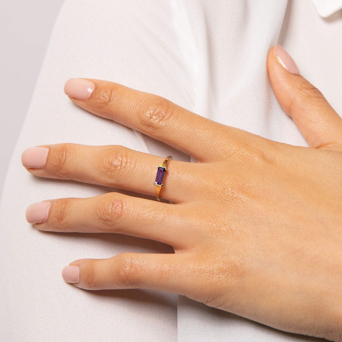 9ct Yellow Gold Elongated Amethyst Ring British Made Sizes L - Q Brand New