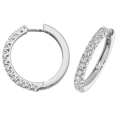 14 Natural Diamond Hoop Earrings 18ct White Gold Hallmarked British Made