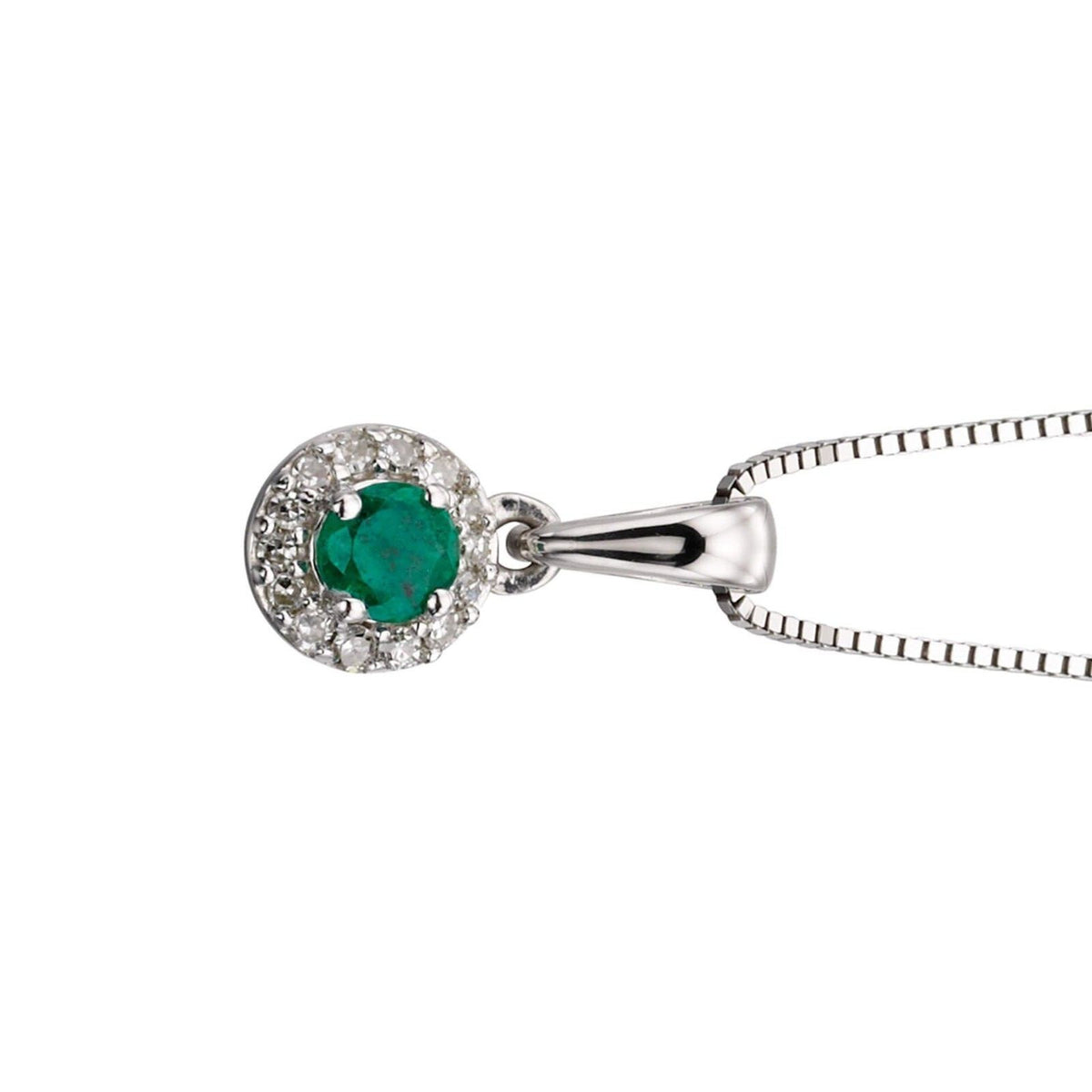 Halo Emerald & Diamond Pendant 9ct White Gold 375 Hallmarked British Made