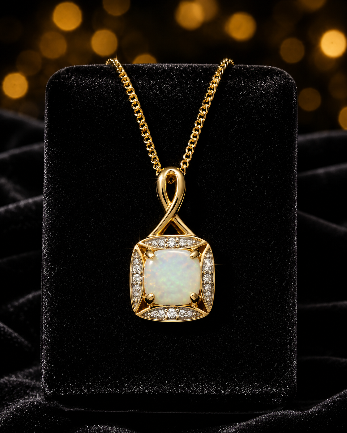 Diamond and Opal Pendant 9ct Yellow Gold 375 Hallmarked British Made