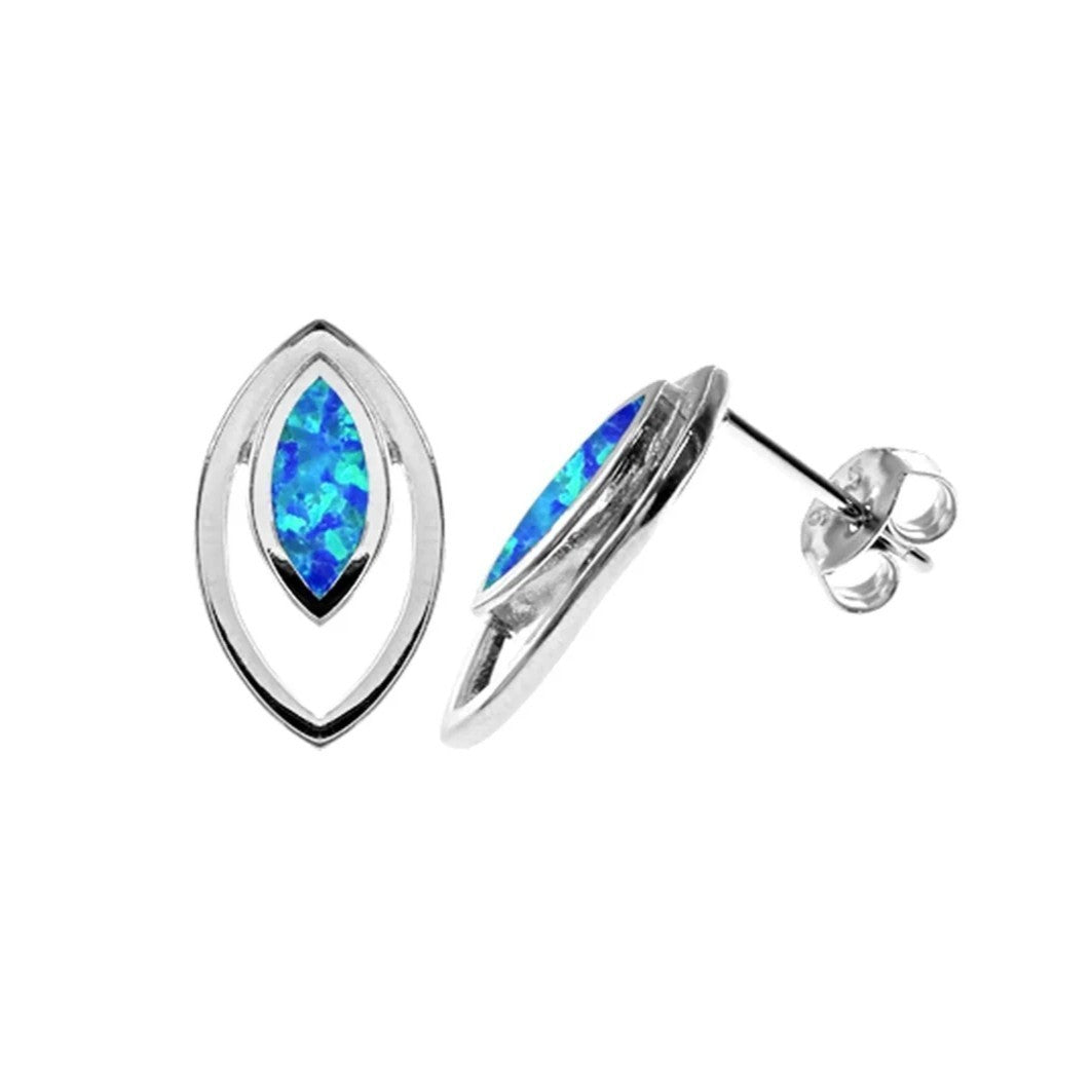 Natural Marquise Blue Opal Earrings Sterling Silver 925 Hallmarked Brand New