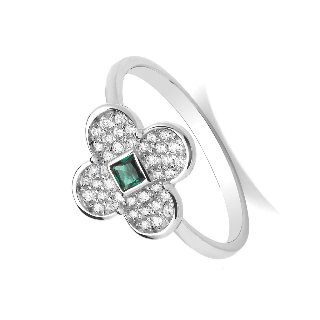 Floral Emerald Ring Sterling Silver 925 Hallmarked Sizes J - T British Made