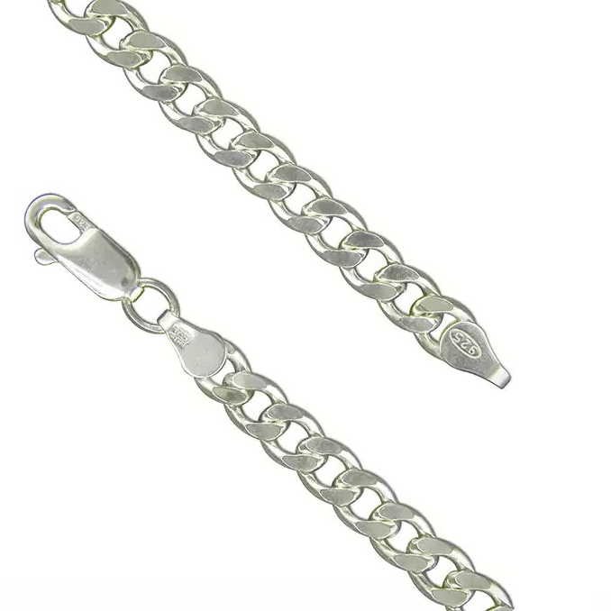 Gents Solid Sterling Silver Flat Curb Chain Bracelet 925 Hallmarked British Made