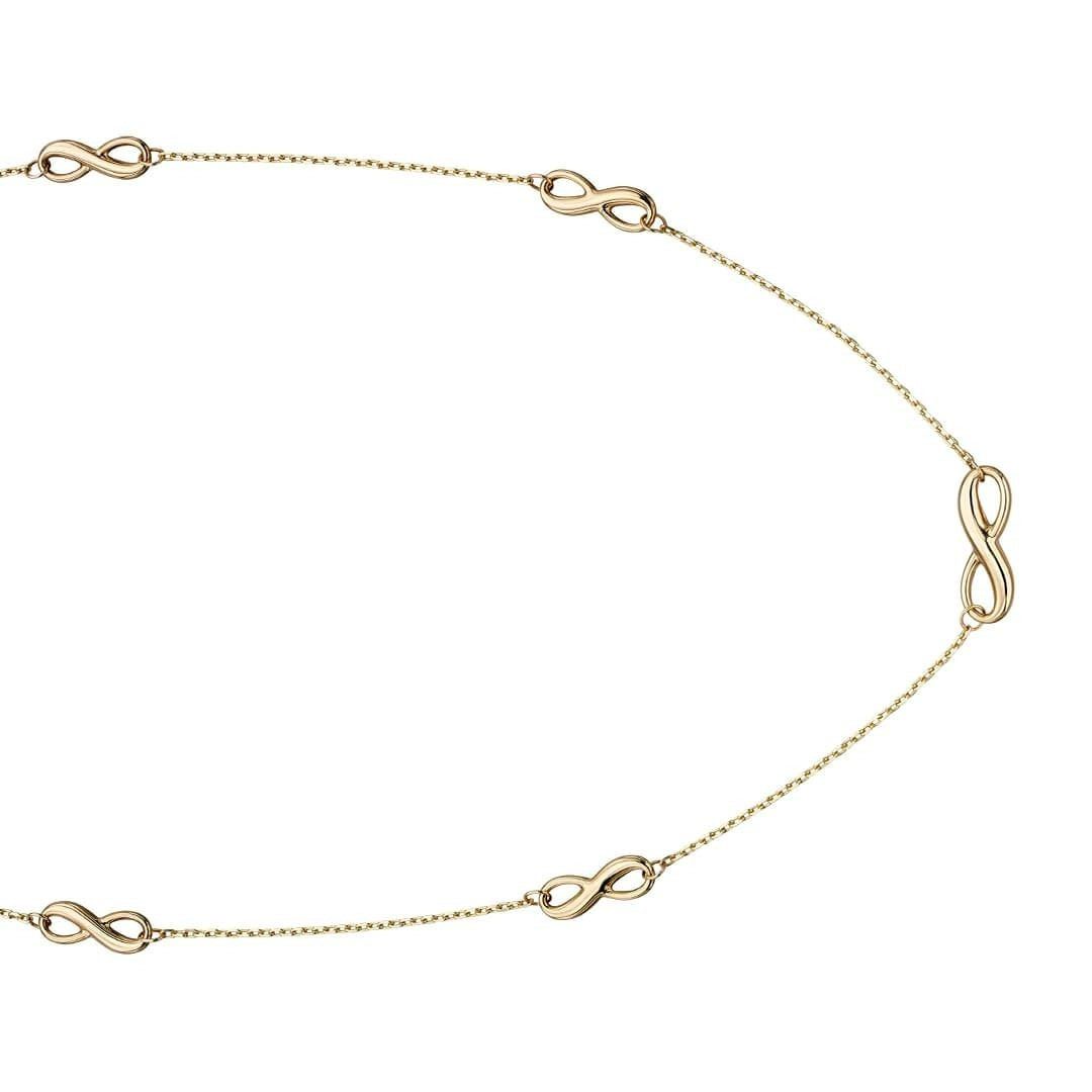 Infinity Station Necklace 9ct Yellow Gold 375 Hallmarked British Made 43cm
