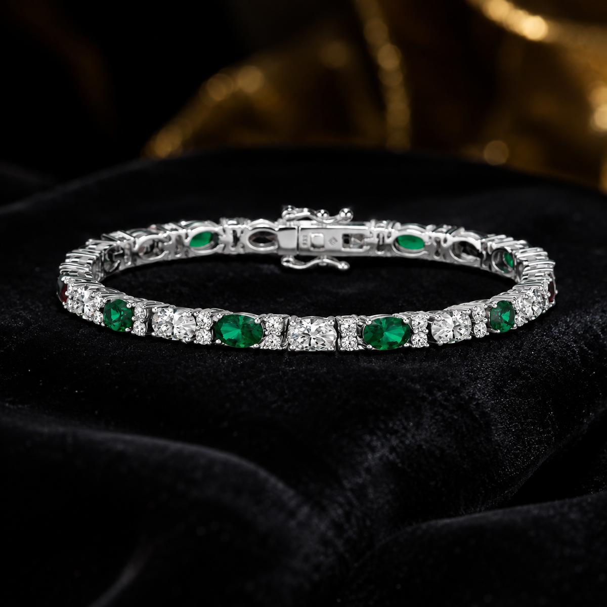 Natural Oval Emerald Tennis Bracelet Sterling Silver 925 Hallmarked Brand New