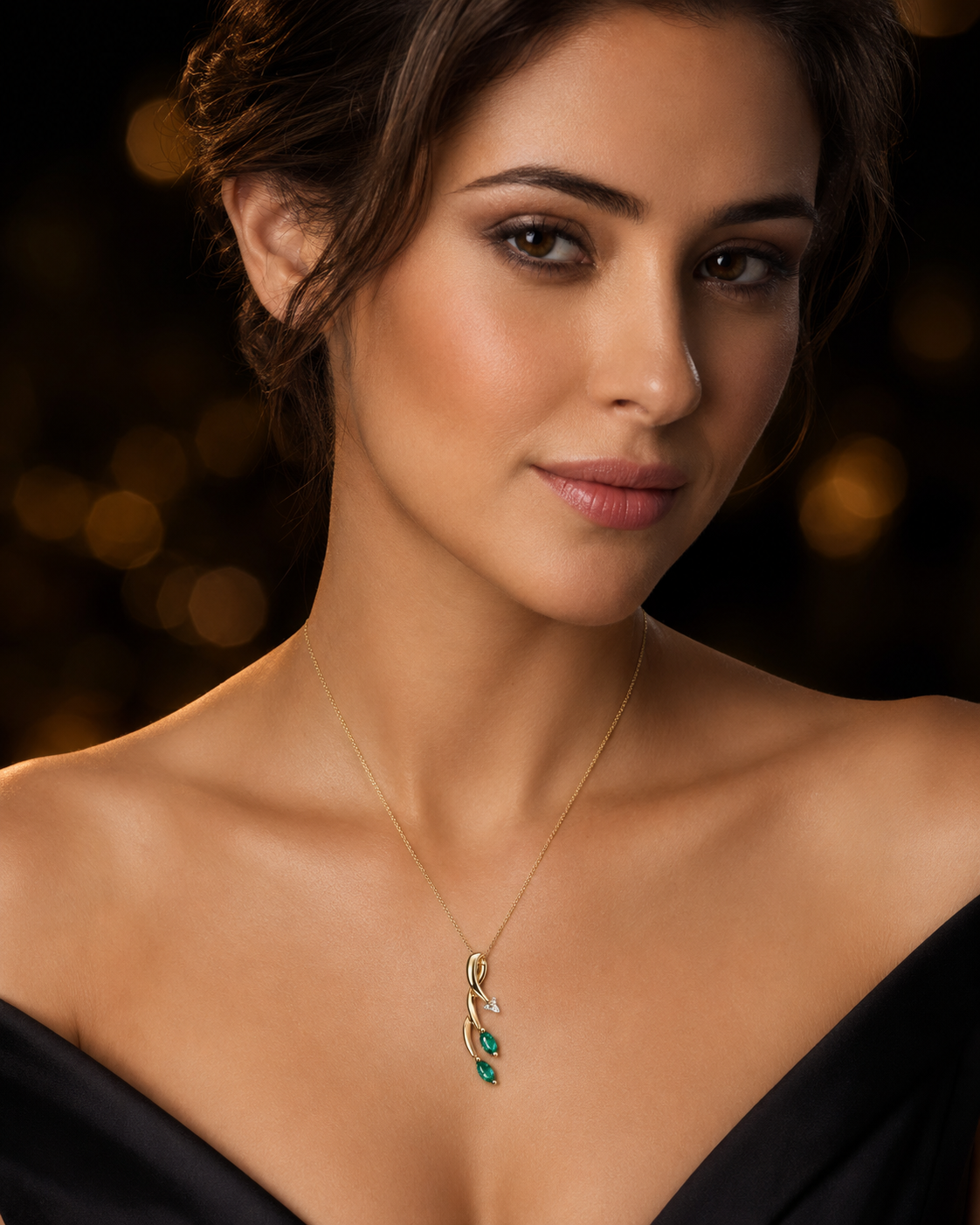 Diamond and Emerald Pendant Vine 9ct Yellow Gold Hallmarked British Made