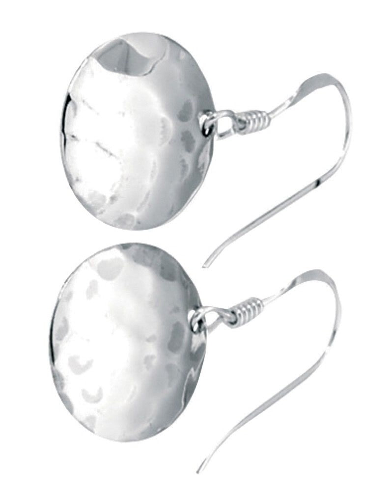 Small Hammered Disc Drop Earrings Sterling Silver 925 Hallmarked Brand New Boxed