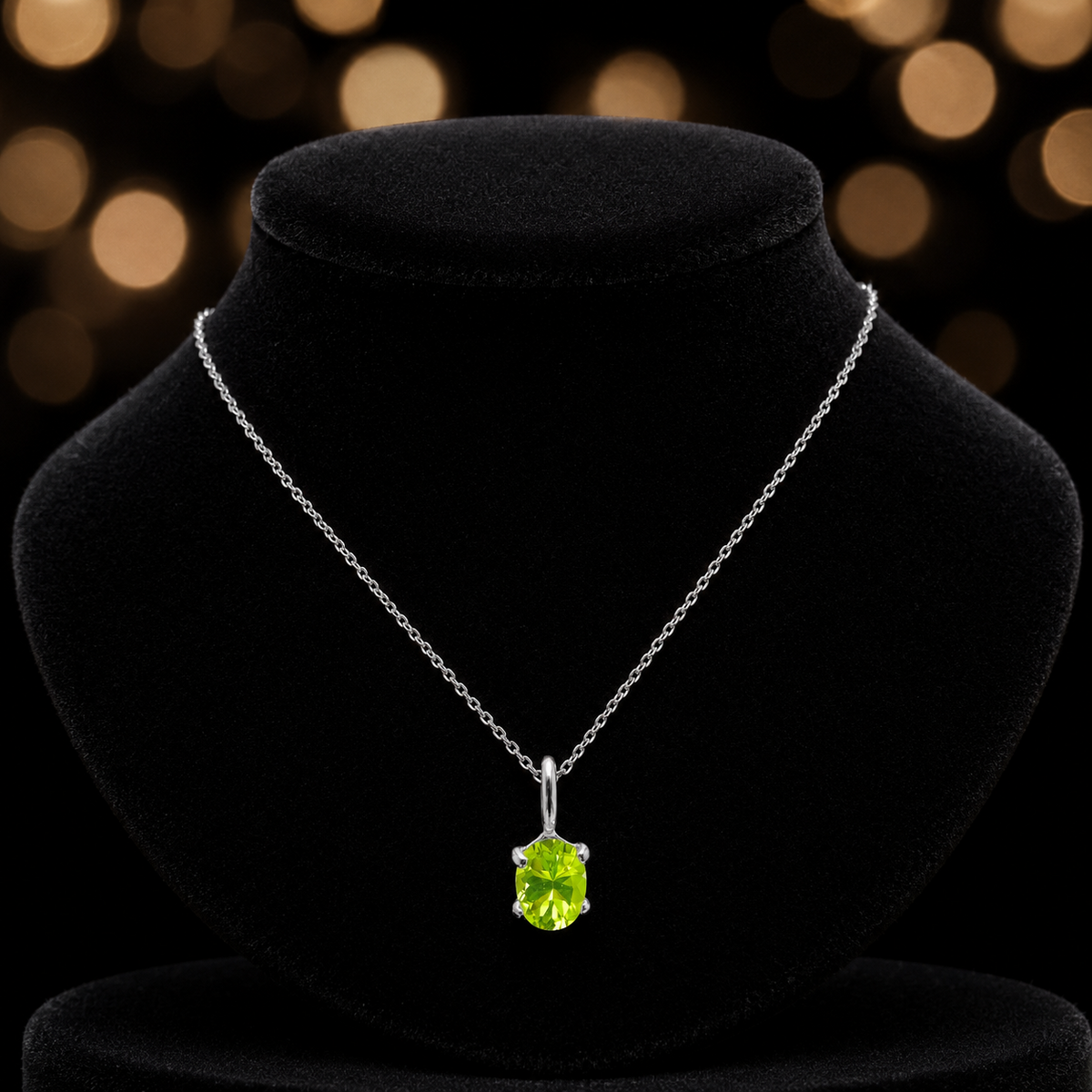 Natural Oval Peridot Necklace Solid Sterling Silver 925 Hallmarked British Made