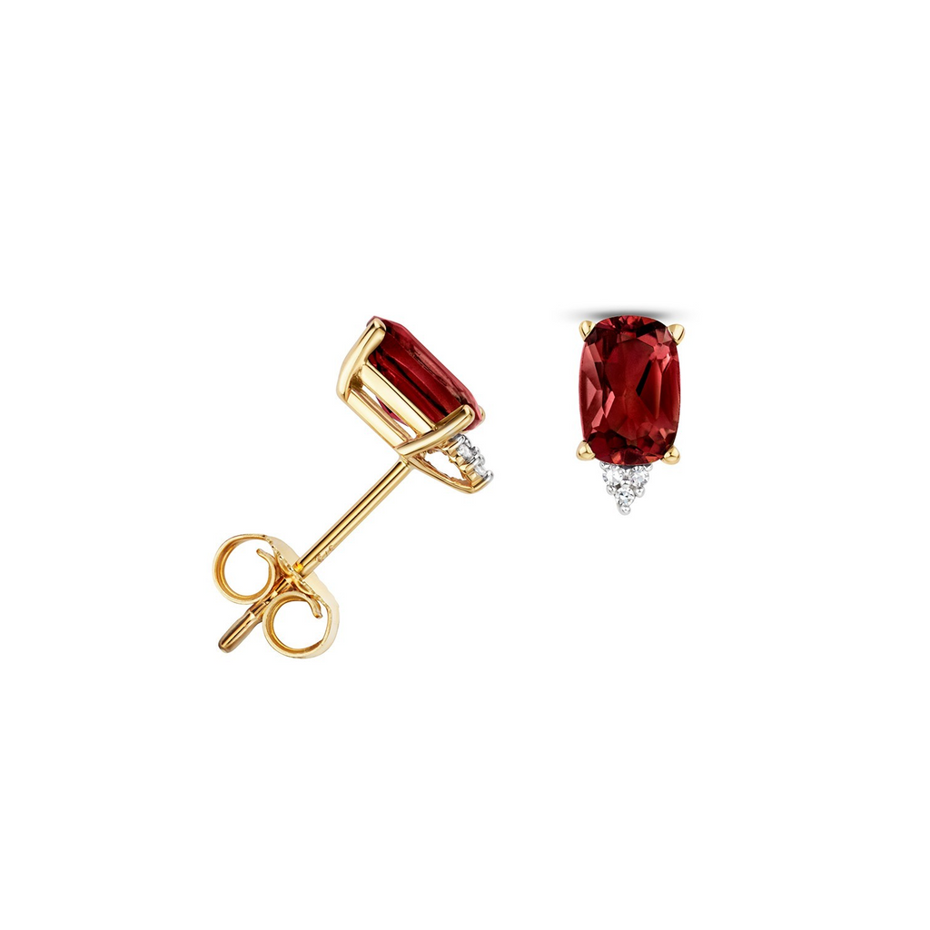 Natural Oval Garnet Diamond Stud Earrings 9ct Yellow Gold 375 Hallmarked