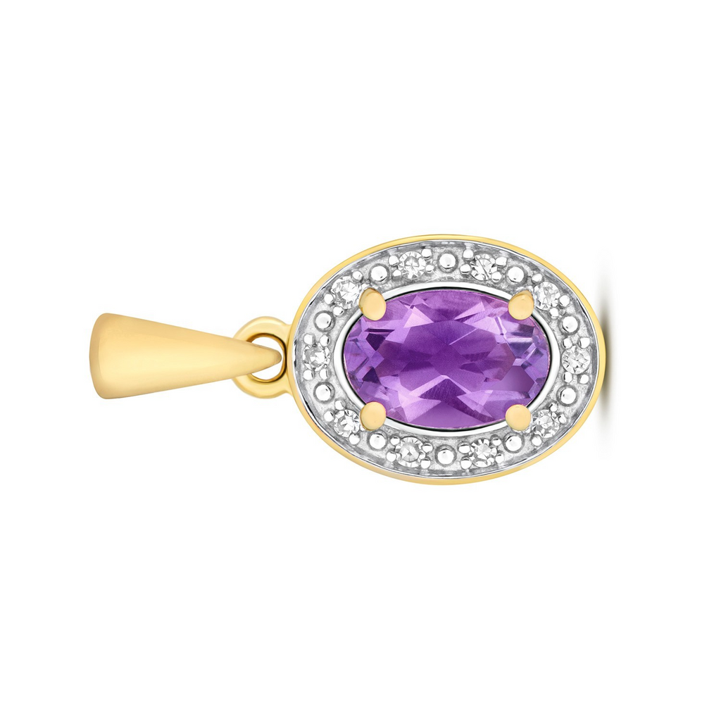 Oval Amethyst Diamond Pendant 9ct Multi Tone Gold 375 Hallmarked Chain Lengths