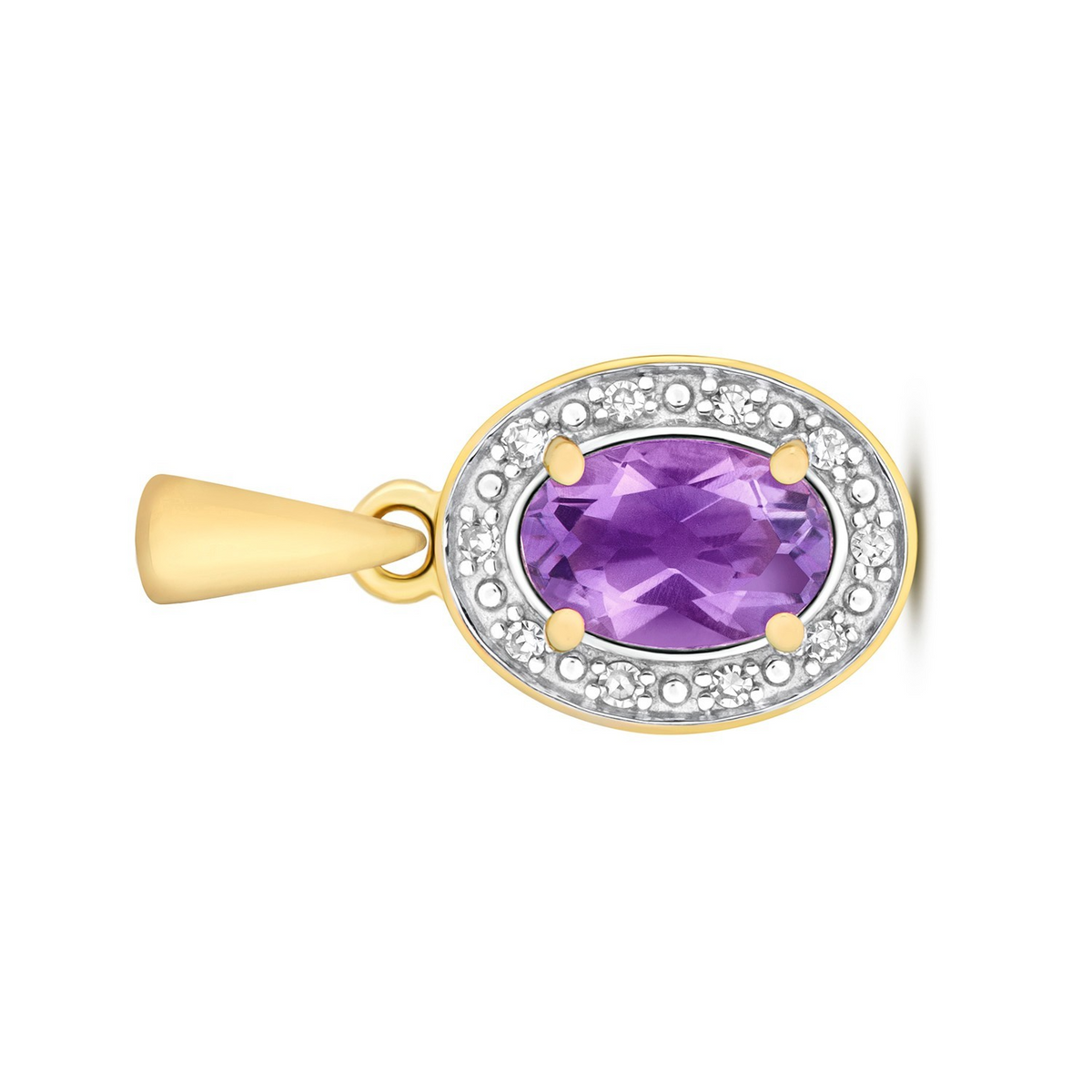 Oval Amethyst Diamond Pendant 9ct Multi Tone Gold 375 Hallmarked Chain Lengths