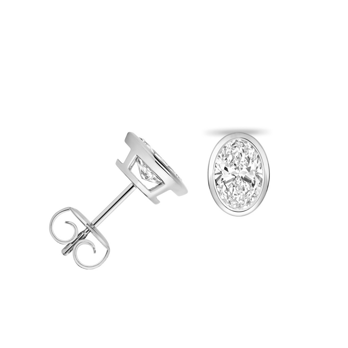 1 Lab Grown Diamond Oval Stud Earrings 18ct White Gold Hallmarked British Made