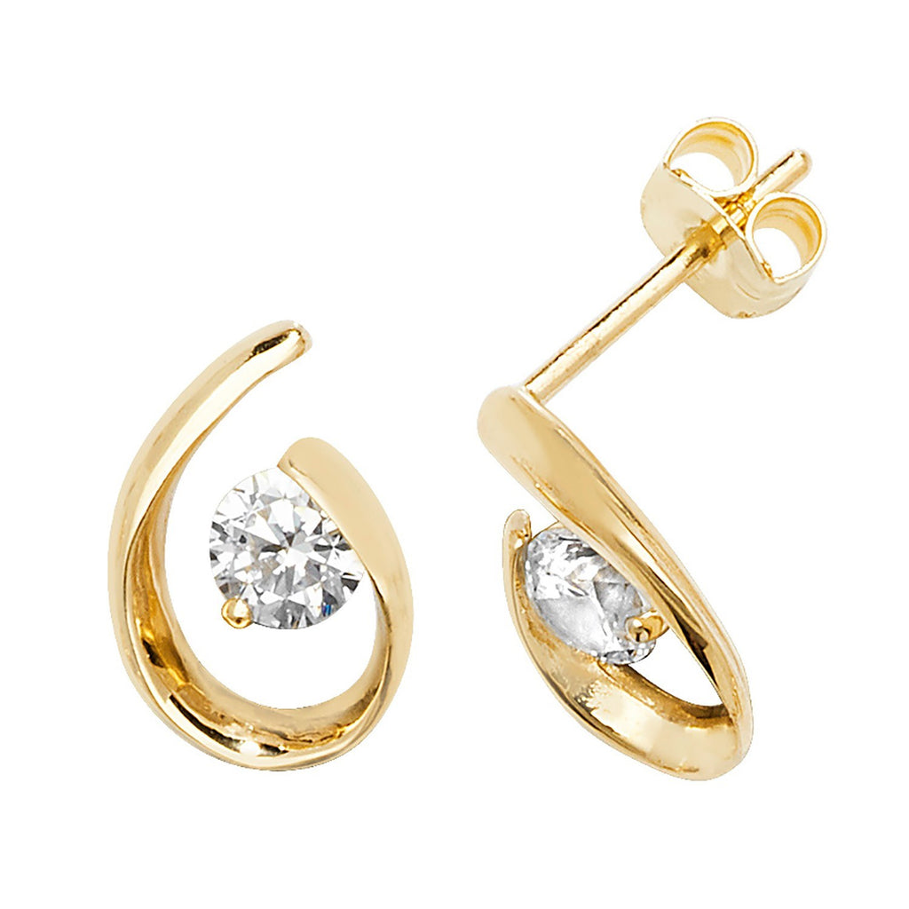 Solitaire Looped Stud Earrings 9ct Yellow Gold 375 Hallmarked Brand New Boxed