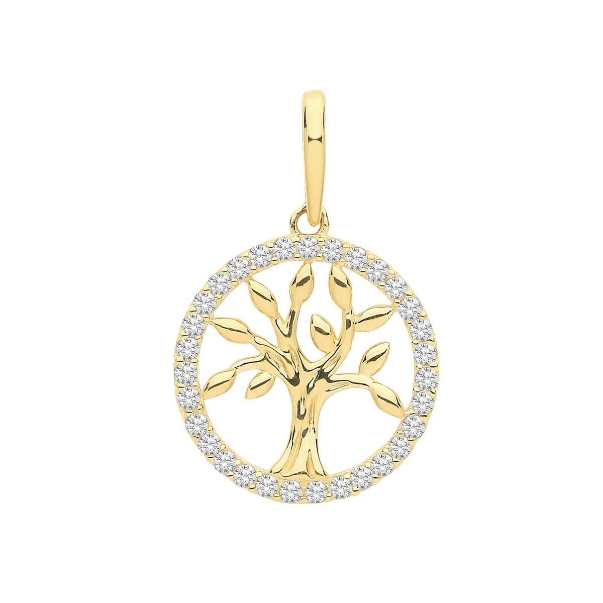 Stone Set Tree Of Life Pendant 9ct Yellow Gold 375 Hallmarked All Chain Lengths