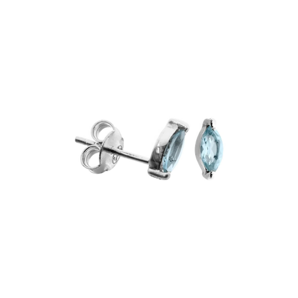 Natural Blue Topaz Marquise Stud Earrings Sterling Silver 925 Hallmarked